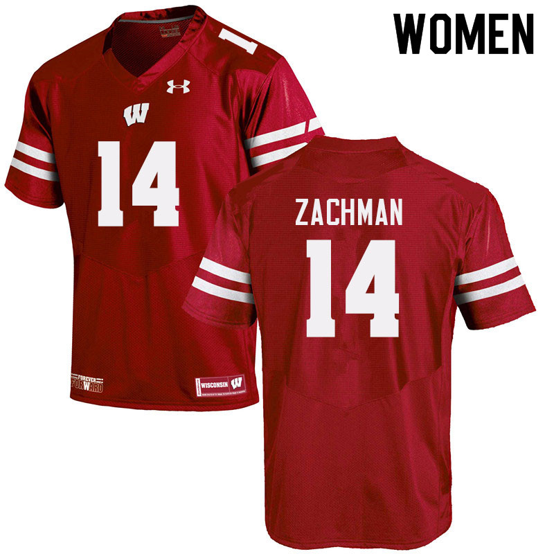 Women #14 Preston Zachman Wisconsin Badgers College Football Jerseys Sale-Red